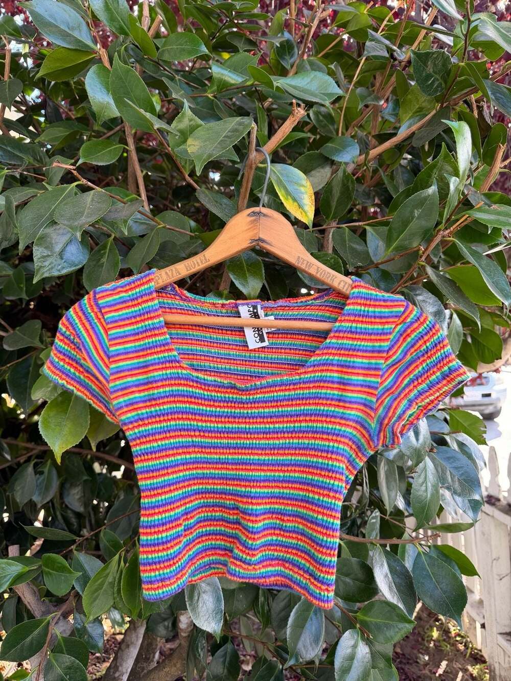 Vintage Contempo Casuals Rainbow Striped Ribbed Crop Top